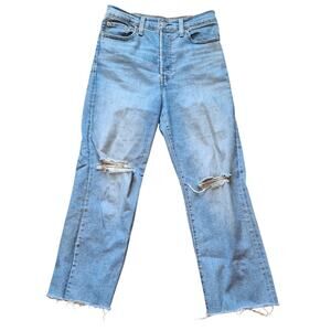 Levi's Women 28 Light Wash Distressed Ribcage Straight Ankle Denim Jeans